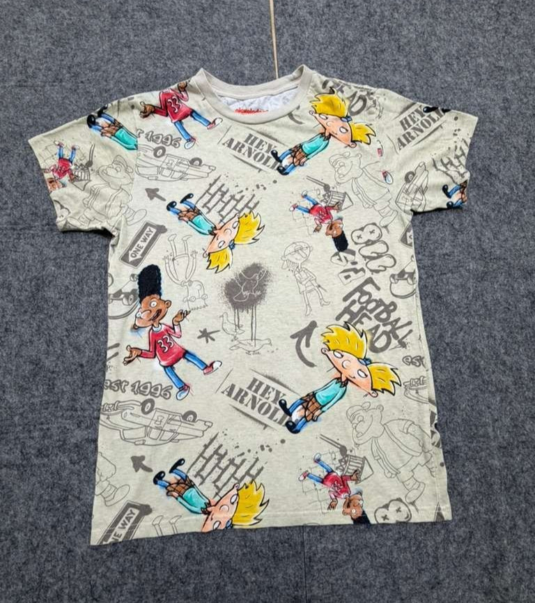 Nickelodeon Hey Arnold! All Over Print Graphic T-Shirt Mens Size S Heather Tan