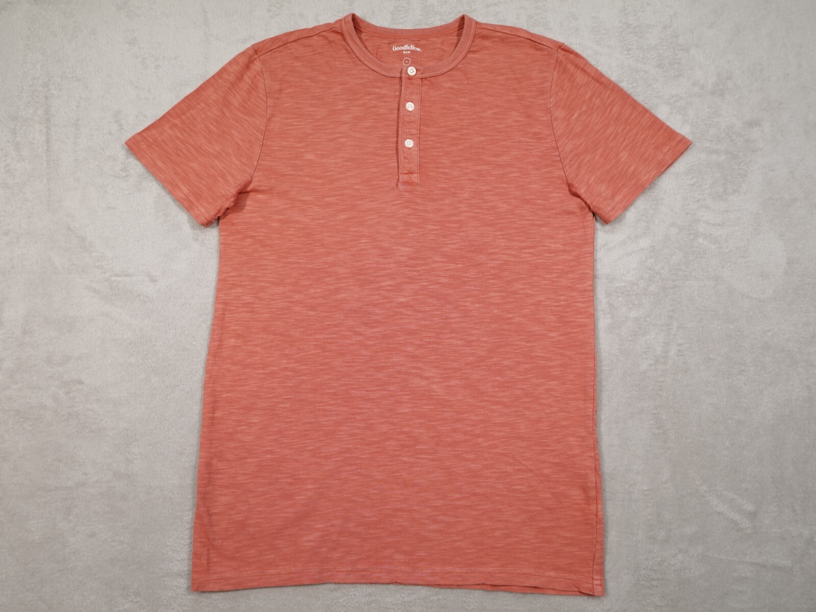 Goodfellow and Co Mens S Orange Shirt Crew Neck Chest Button Henley Top