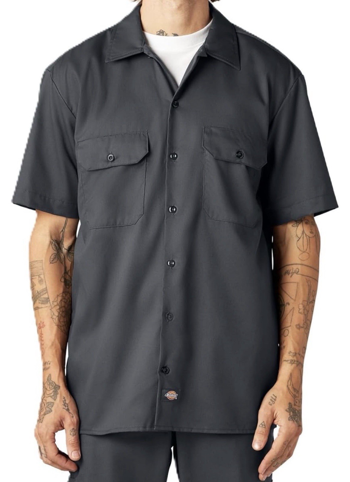 DICKIES FLEX Relaxed Fit Button Short Sleeve Work Shirt Men&rsquo;s Sz M Charcoal NWT