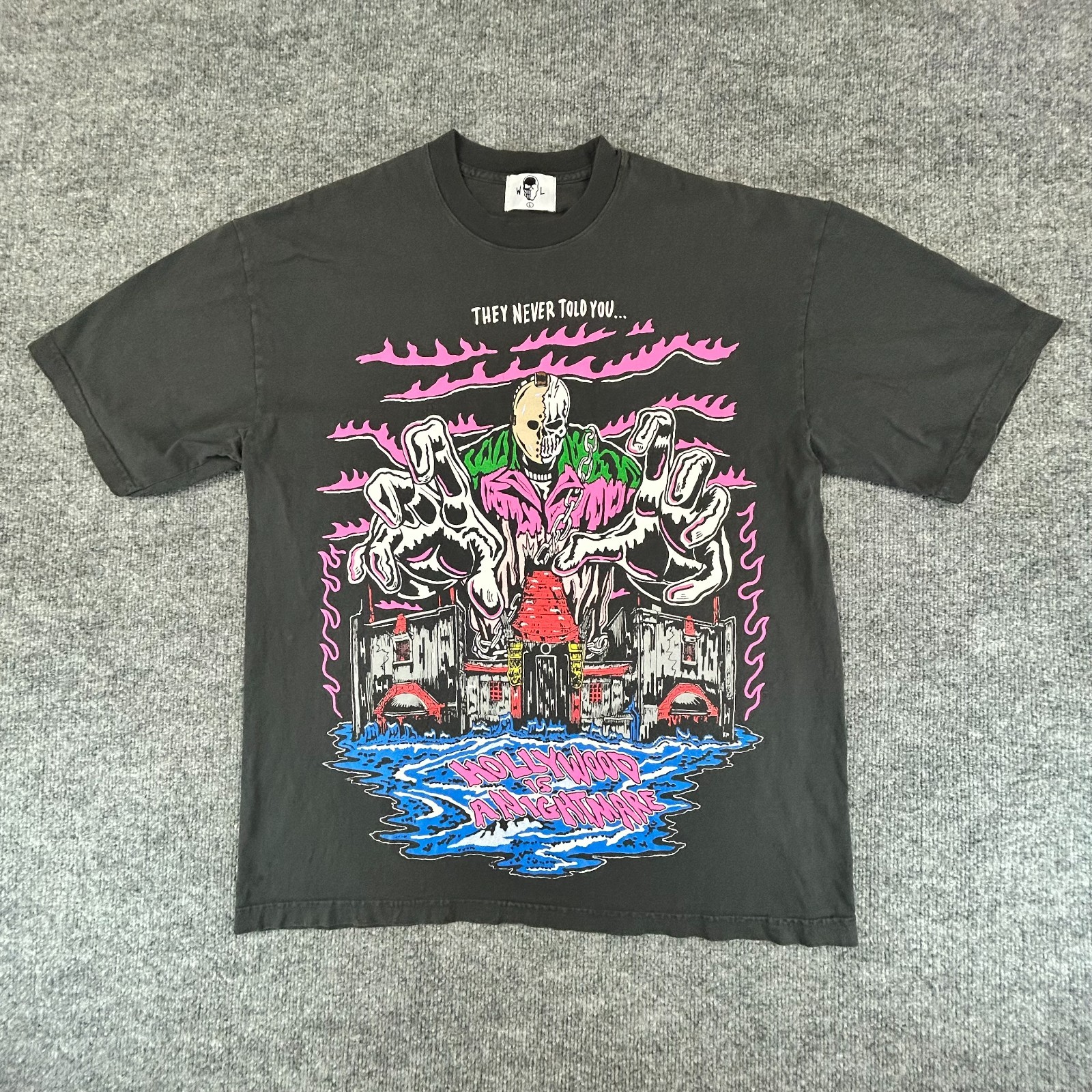 Warren Lotas Shirt Mens L Gray Jason Friday the 13th Streetwear Hollywood Faded