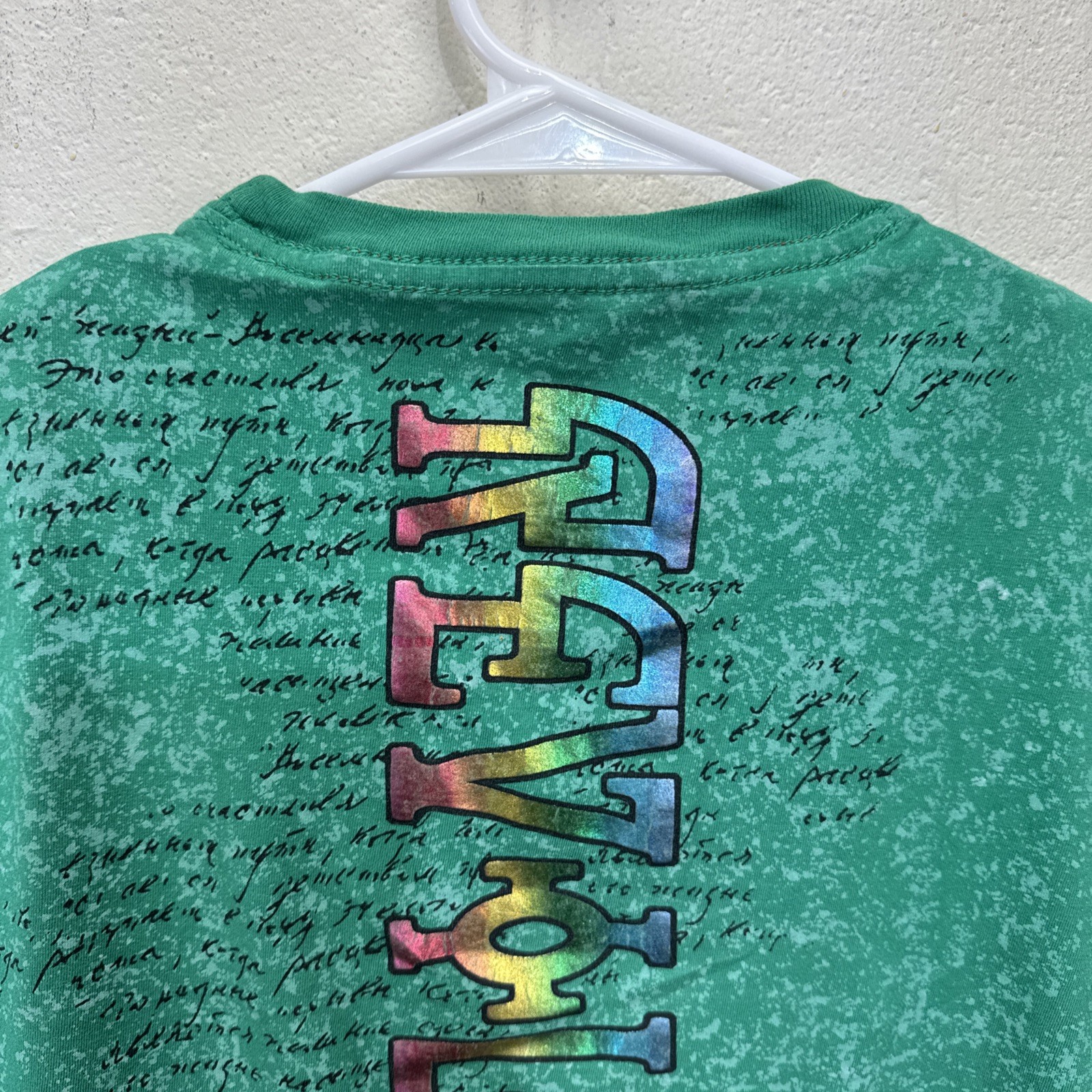 Vintage Revolution T Shirt Mens Skull Pile Punk AOP Y2K Large Green Foil