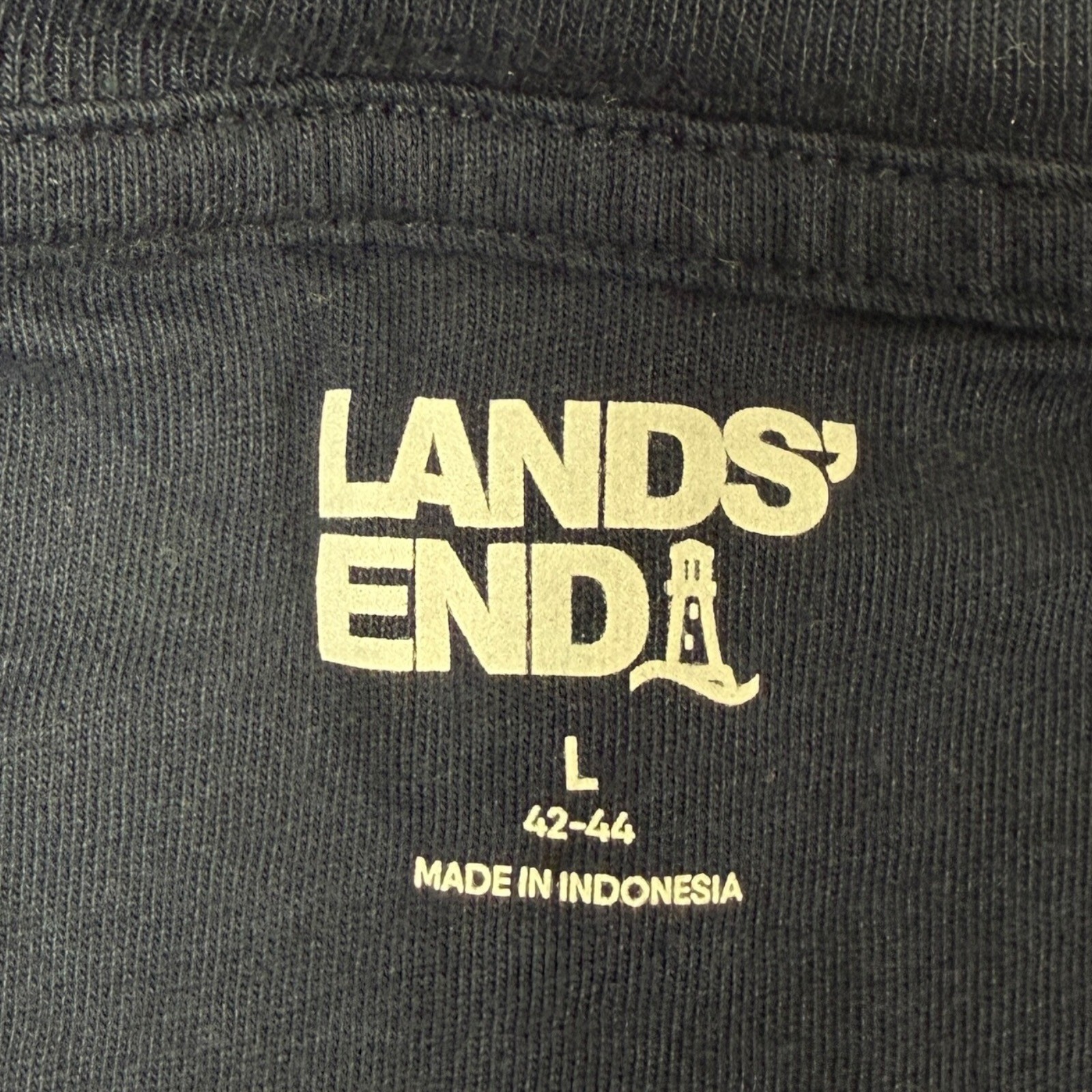 Lands End Mens Crew Neck Large Navy Blue Ribbed Long Sleeve 100% Cotton T-Shirt