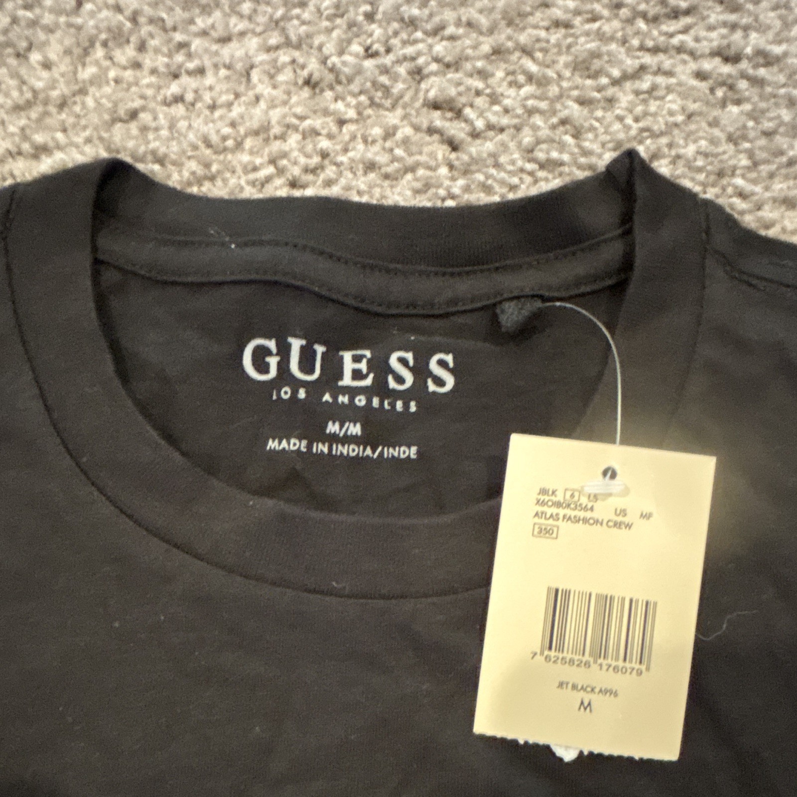 GUESS Atlas Fashion Crew Men&rsquo;s Black Logo Cotton Jersey Crew Neck T-Shirt M