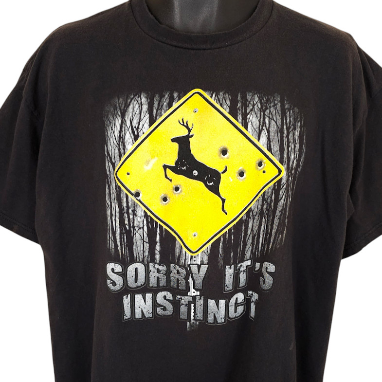 Deer Hunting T Shirt Mens Size XL Black Sorry Its Instinct Funny Humor Joke