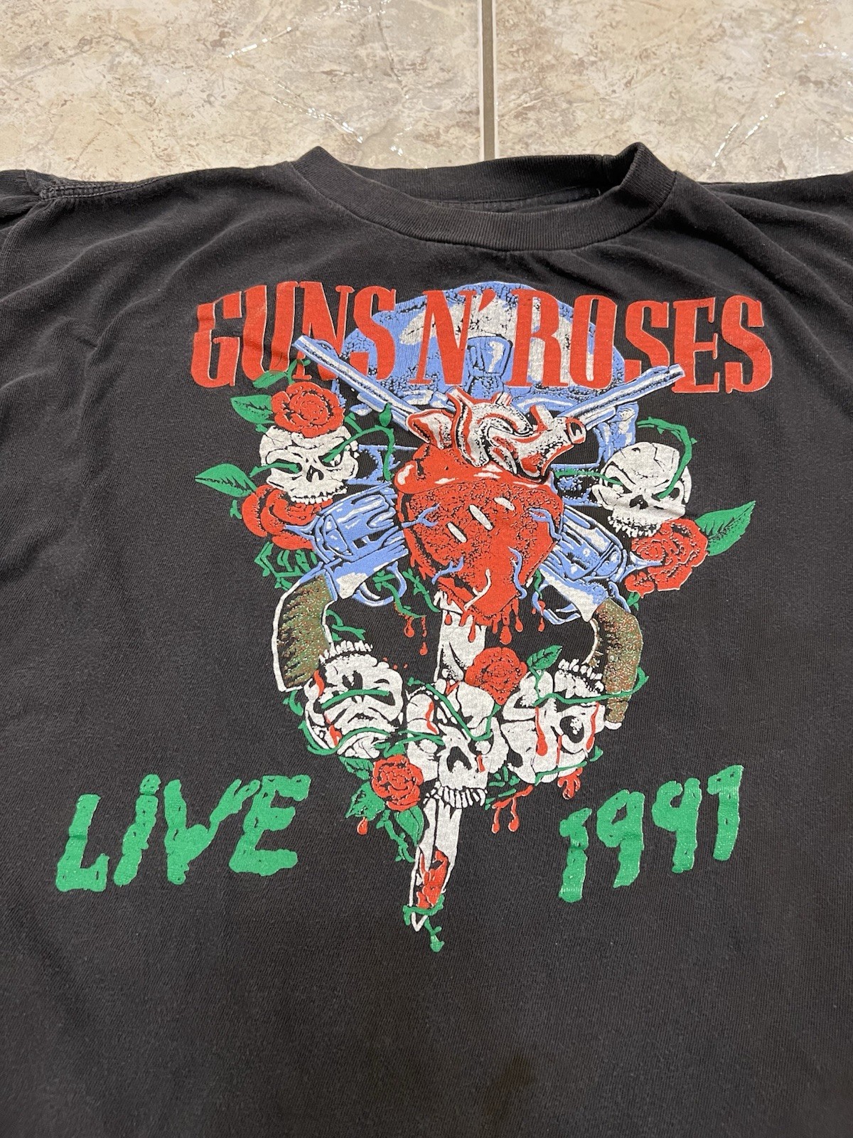 VTG 90s Adult L/XL Guns N Roses Skid Row Live 1991 Black T Shirt Single Stitch