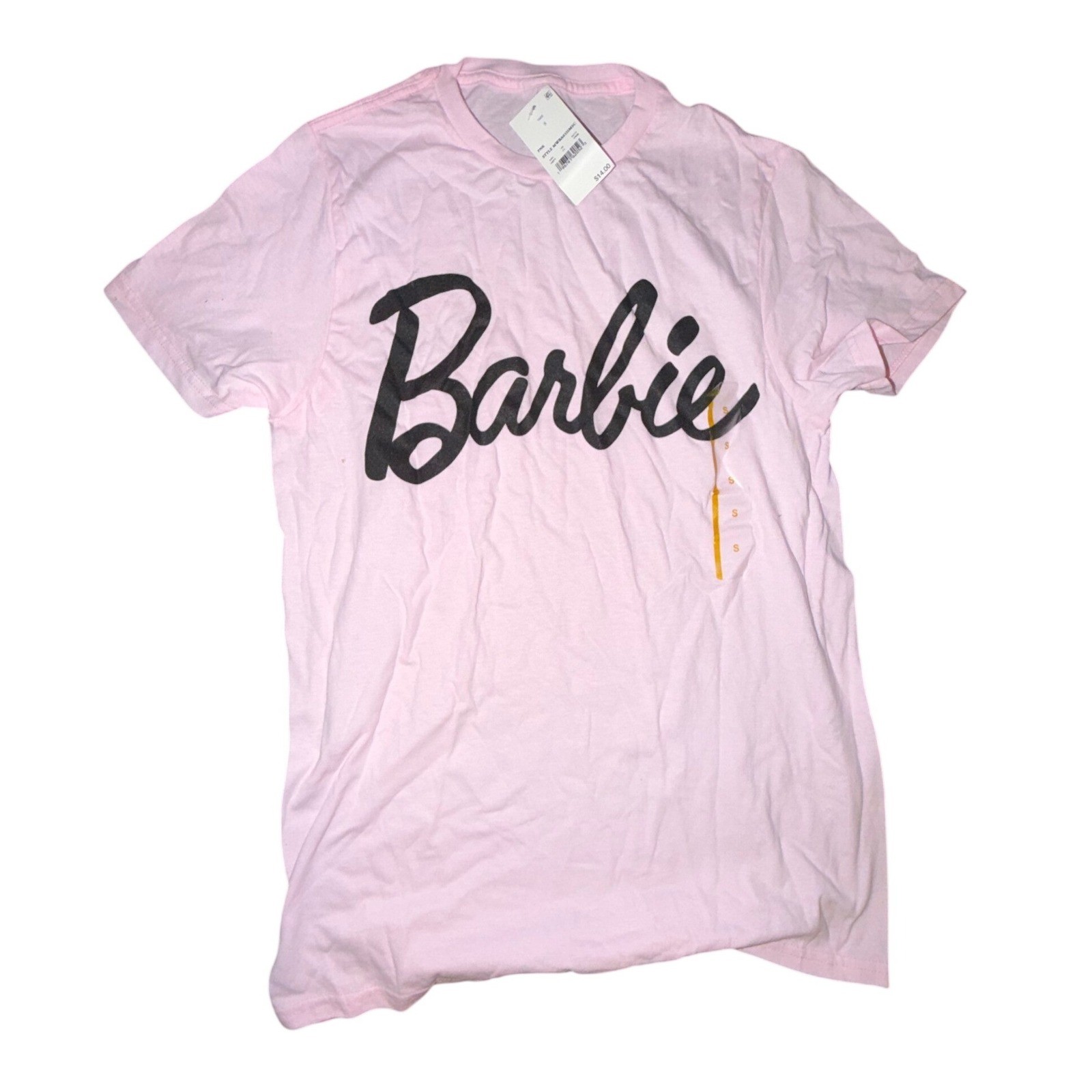 Barbie Mens Pink Graphic T-Shirt Script Logo Cotton Crew Neck MWBA03HMSC S NEW