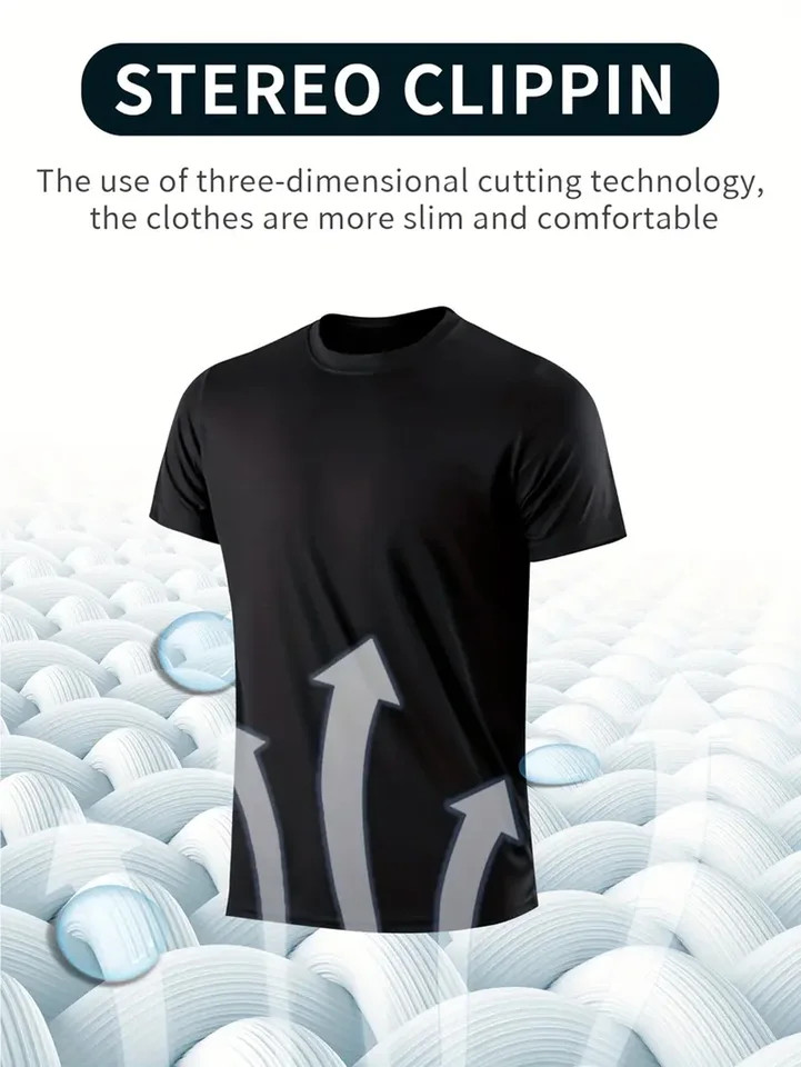 Men T Shirt Quick Dry Ultra Light Black Round Neck Short Sleeve Gym Top