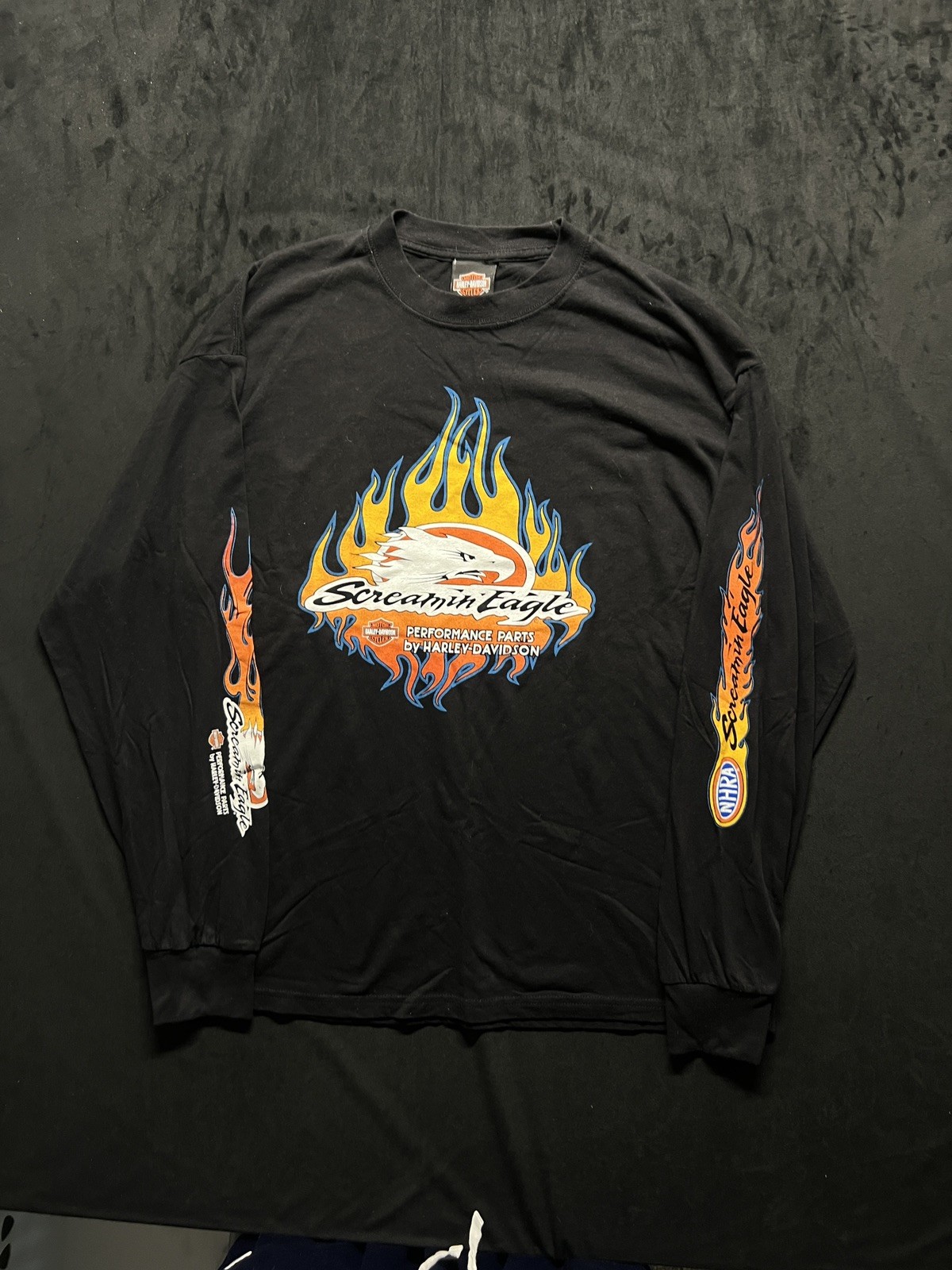 Vintage HARLEY DAVIDSON Screamin&rsquo; Eagle Longsleeve Shirt Flames Fire – XL Fits L