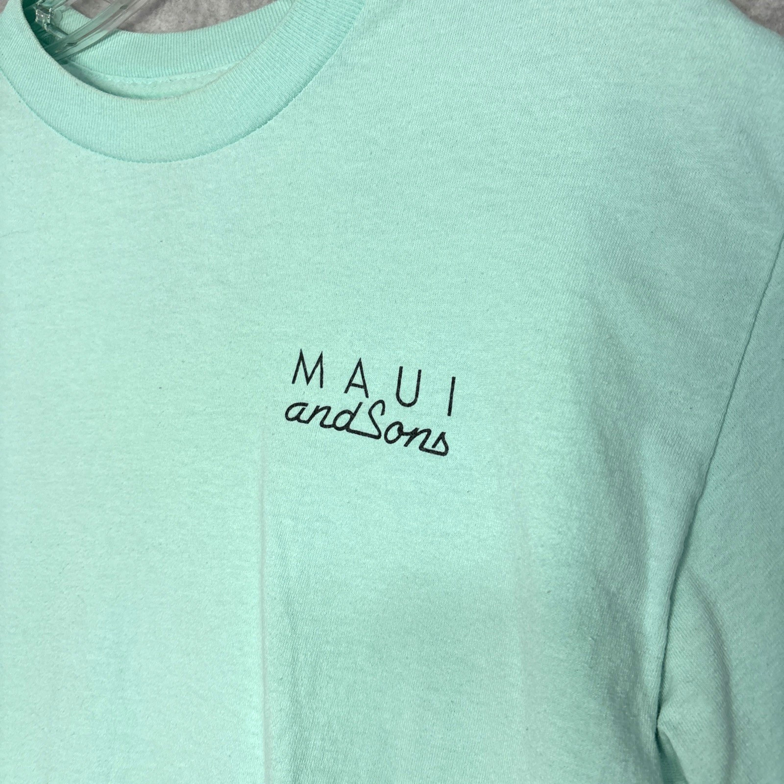 Vintage Maui and Sons Tshirt Sz M Neon Sharks Waves Mint Green Aloha Surfing