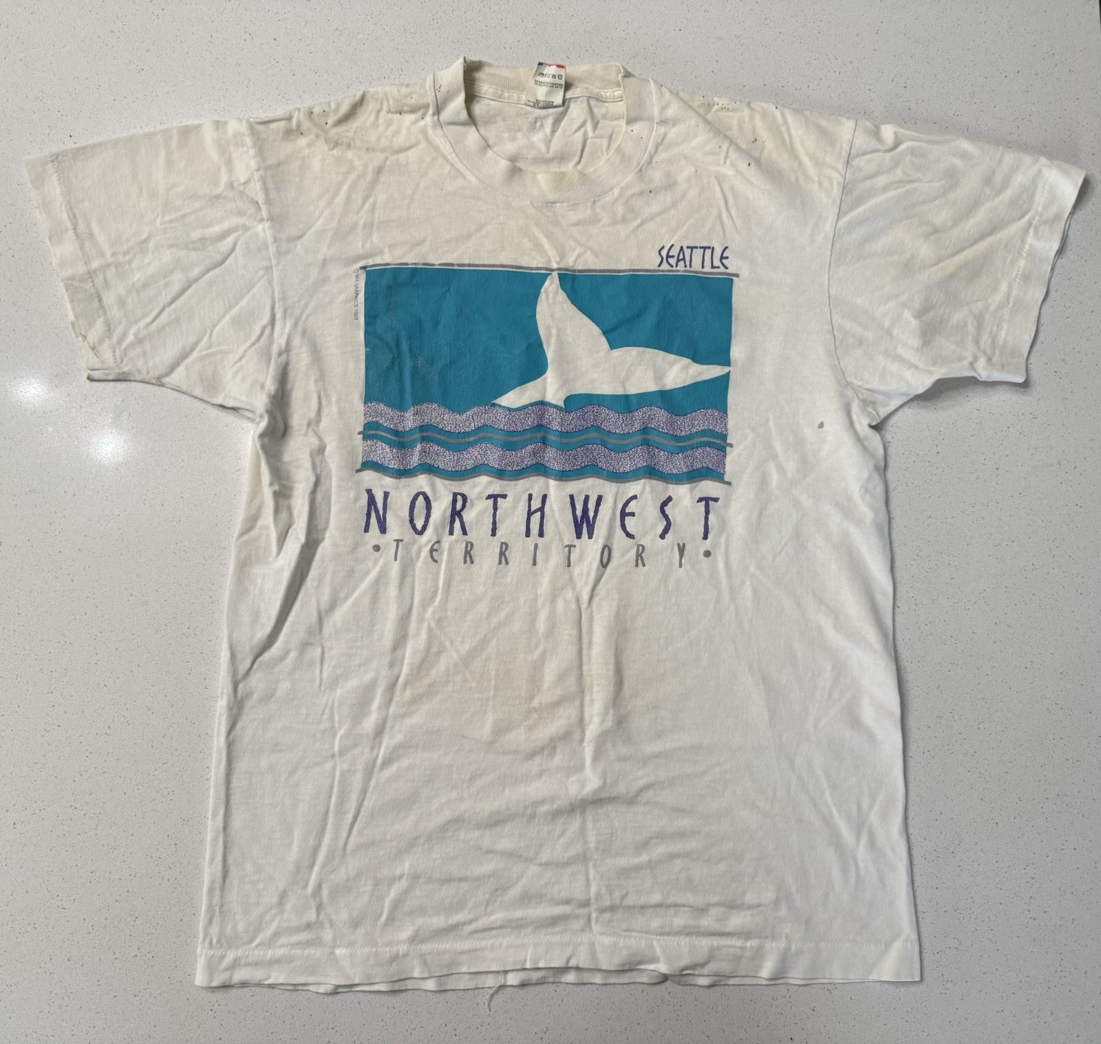 VTG 1989 Single-Stitch Made in USA SEATTLE Graphic T-Shirt Mens L White FOTL