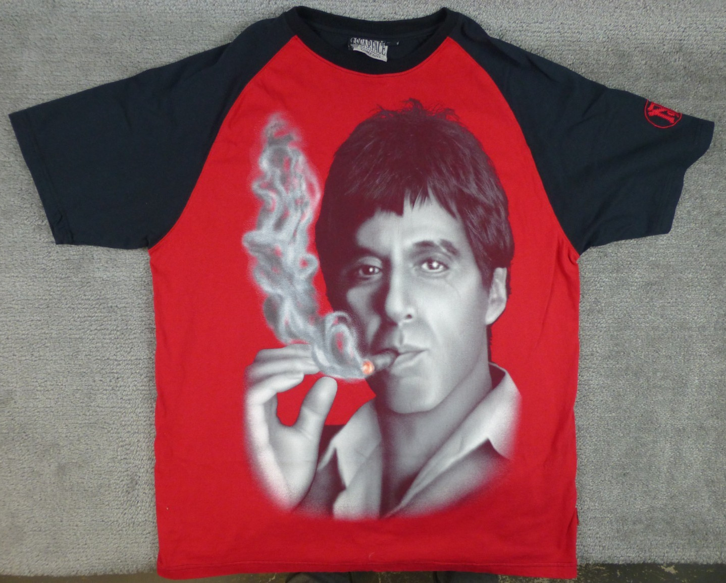 Vintage Scarface Clothing Co Tony Montana T Shirt Red Black Cigar Airbrush XL