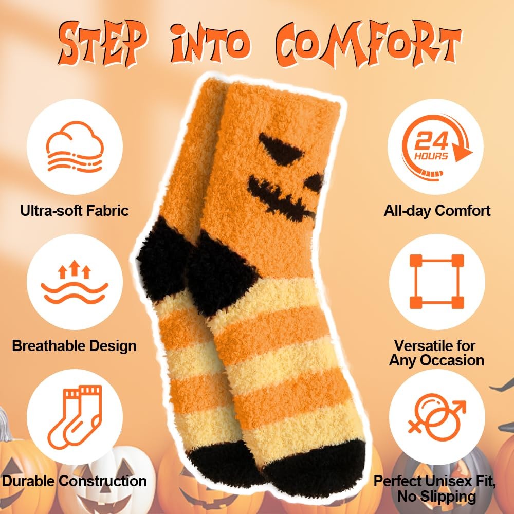 3 Pairs Halloween Fluffy Socks Women Men Cozy Fuzzy Winter Warm Supplies
