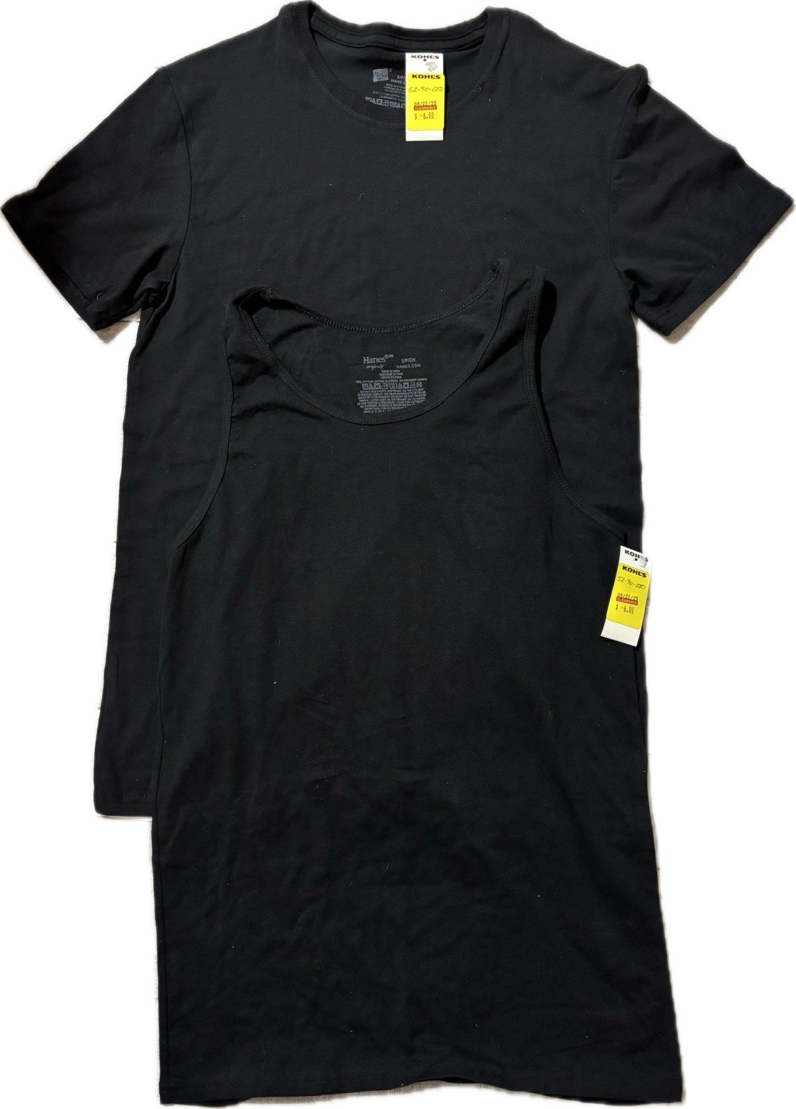 NEW No Pkg Men&rsquo;s Hanes Small Black Stretch Tank Top/Crew Neck T-Shirt Undershirt