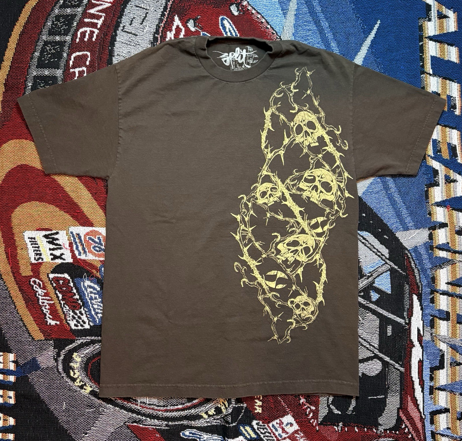 Vintage Split Skate Shirt Large Skulls Graphic Grunge Surf Y2K Skateboarding