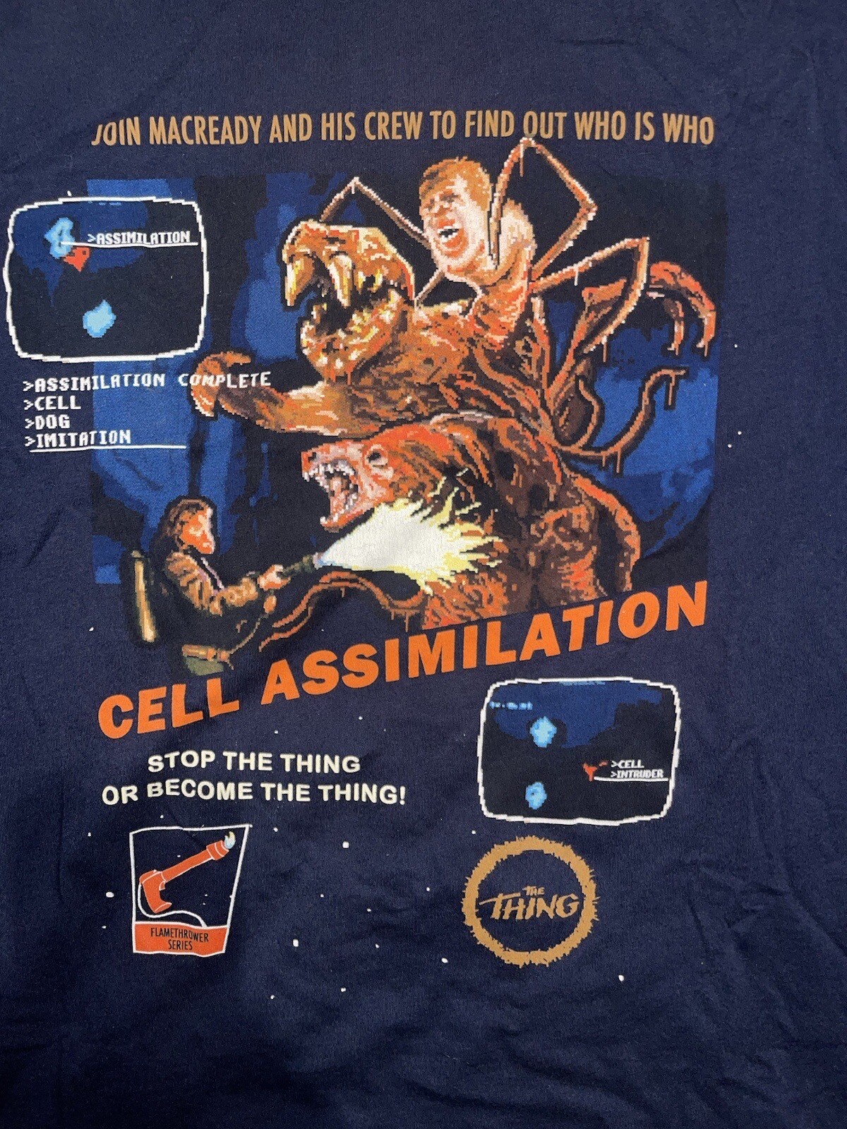 XL The Thing OOP TShirt Cavity Colors John Carpenter Metroid Cartridge Style Art