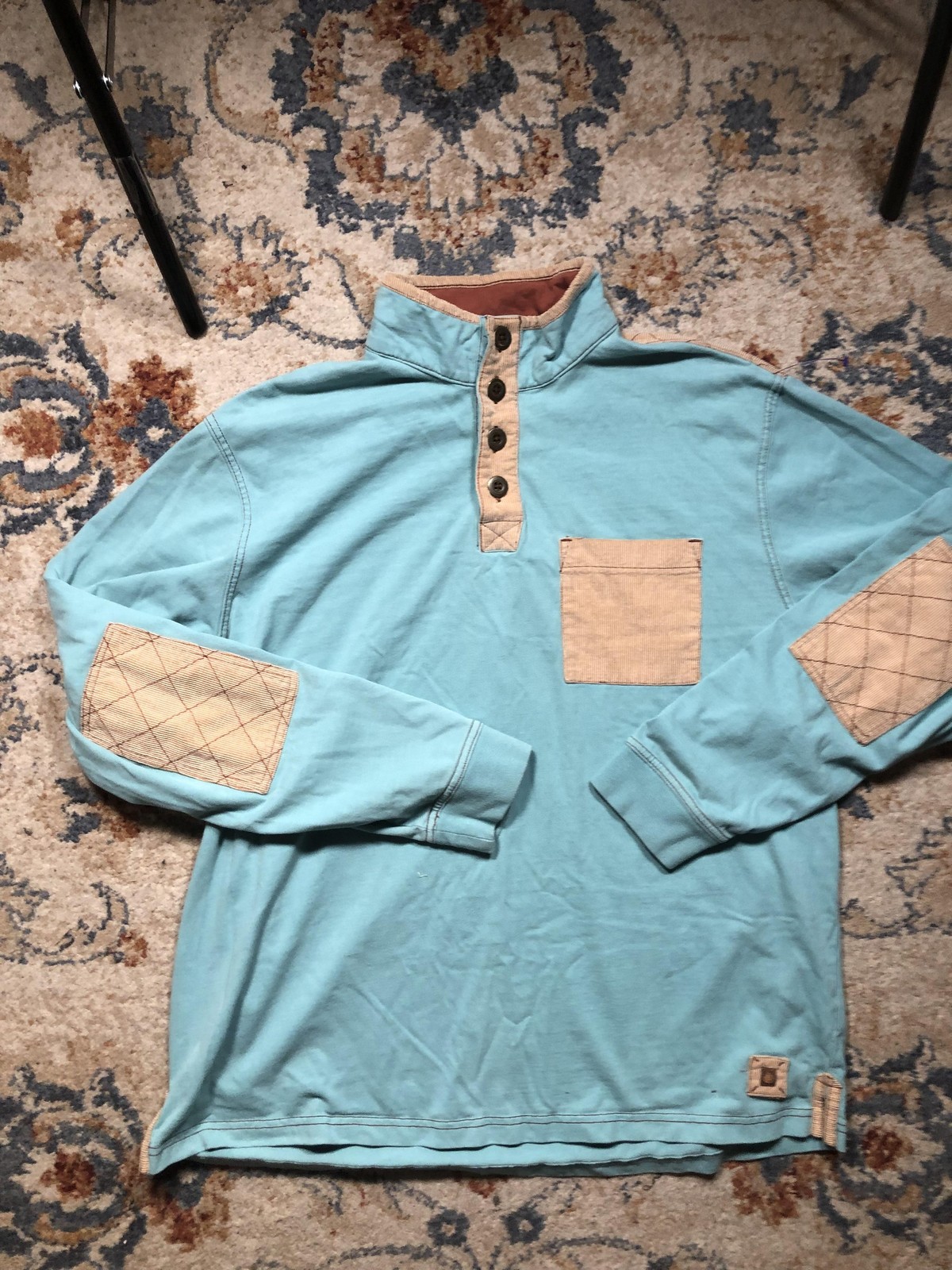 Territory Ahead Shirt Mens XL Blue Mock Neck Quilted Elbow Patch Pullover