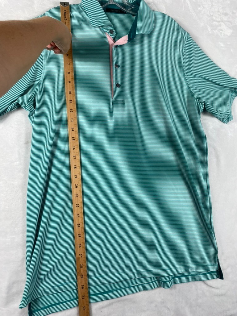 Greyson Golf Polo Shirt Sz L Green Striped Short Sleeve Performance Fabric