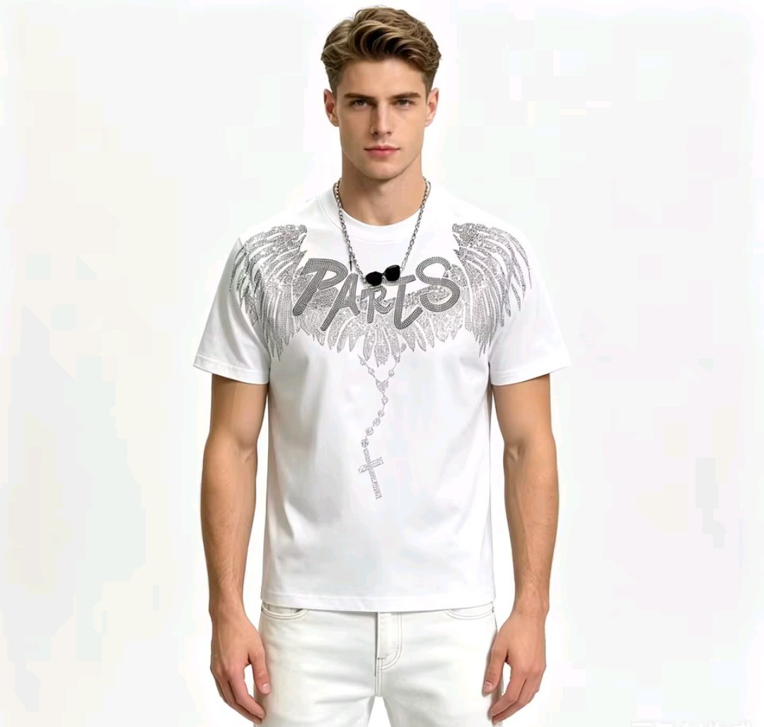 New Men Luxury Diamond Wings Rhinestones Fashion T-Shirt High Quality