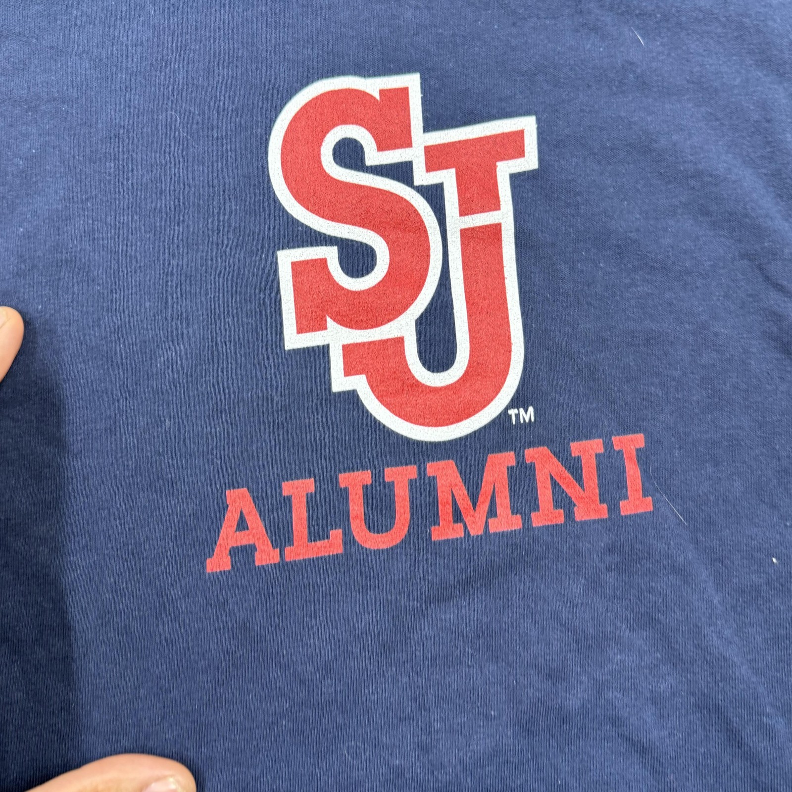 Gildan Shirt Mens L Blue Long Sleeve SJ Alumni Graphic Heavyweight Cotton