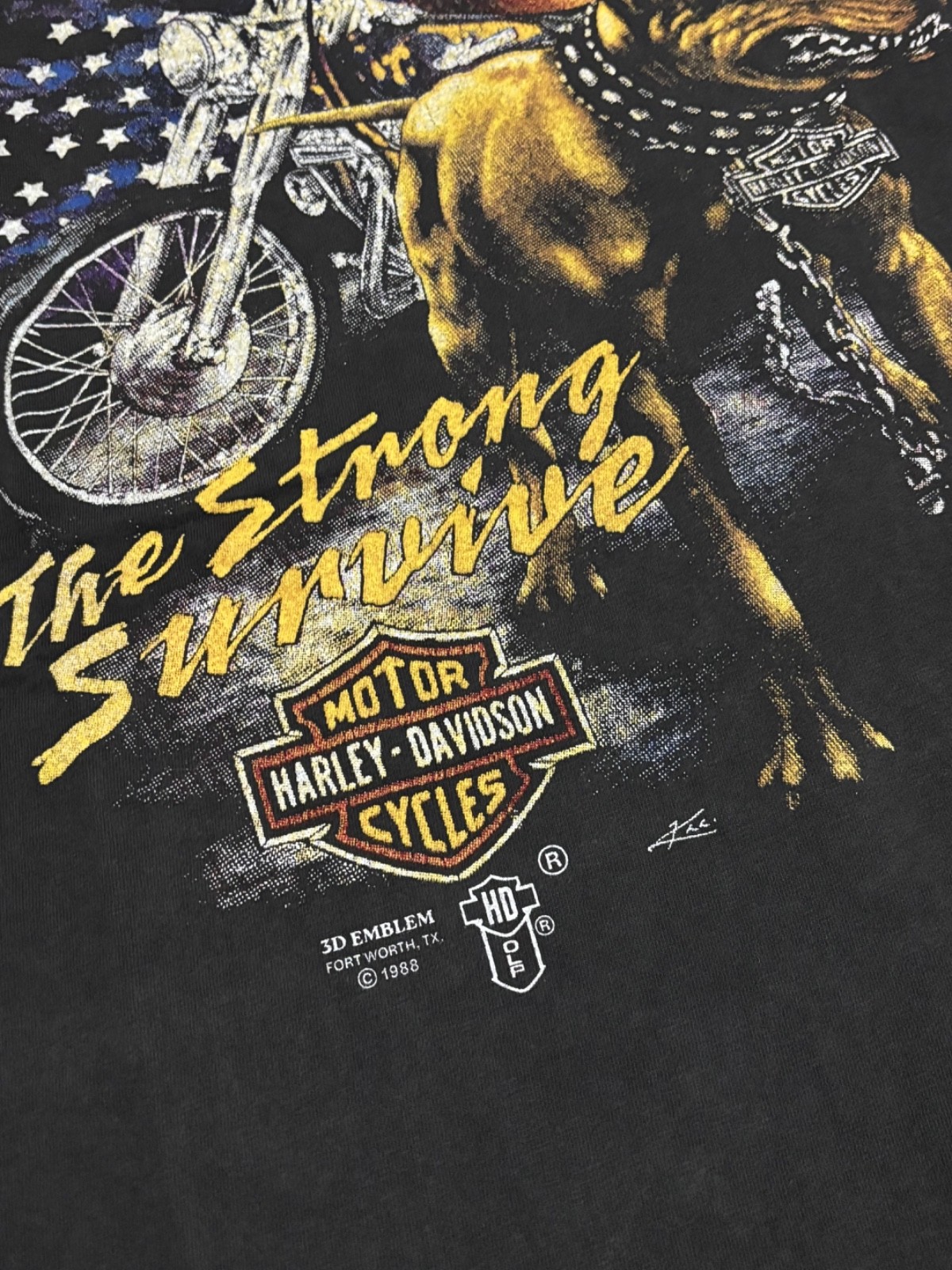 1988 Harley Davidson 3D Emblem The Strong Survive Bulldog Eagle XL Shirt REPRINT