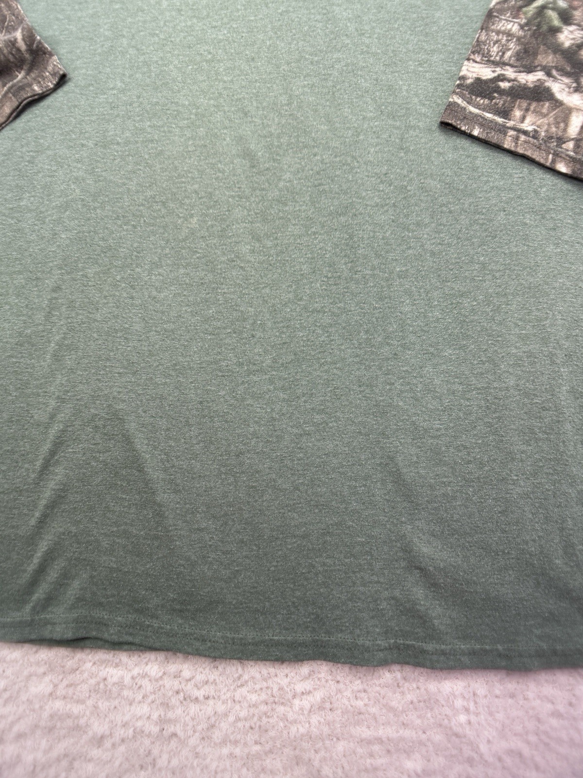 Mossy Oak Mens T Shirt Large Green Camouflage Crew Neck 3/4 Sleeve Raglan Tee L