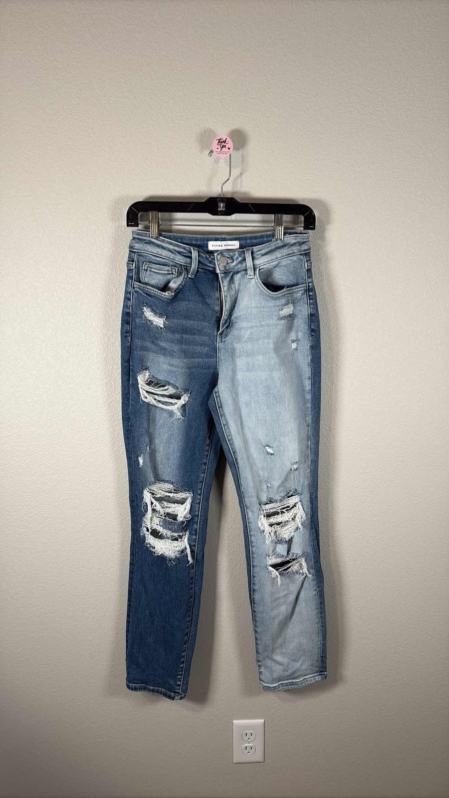 Flying Monkey Womens Distressed Two Tone Split Skinny Jeans Size 26 Ripped