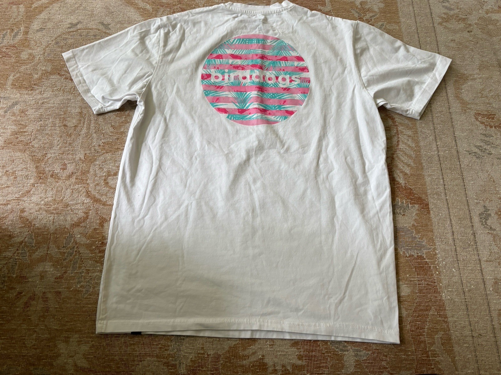 Birddogs Mens Medium White Cotton Spandex Graphic T-Shirt Tropical Casual