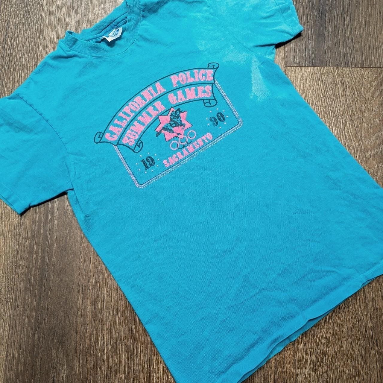 Vtg California Police Summer Games Sacramento Teal Single Stitch Distressed Tee