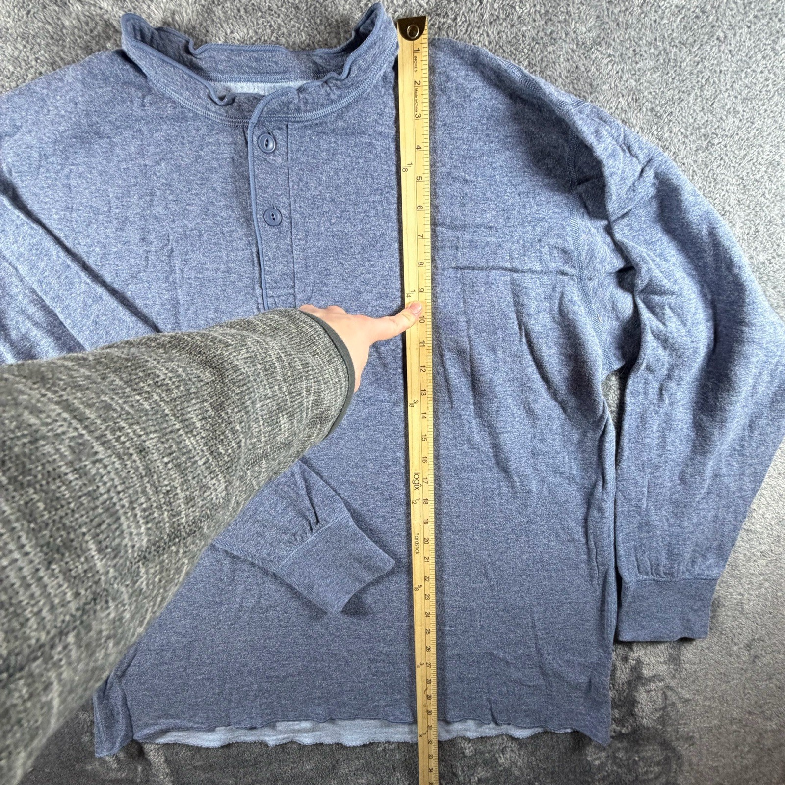 LL Bean Shirt Mens XXLT Blue River Drivers Henley Heather Wool Two Layer Base