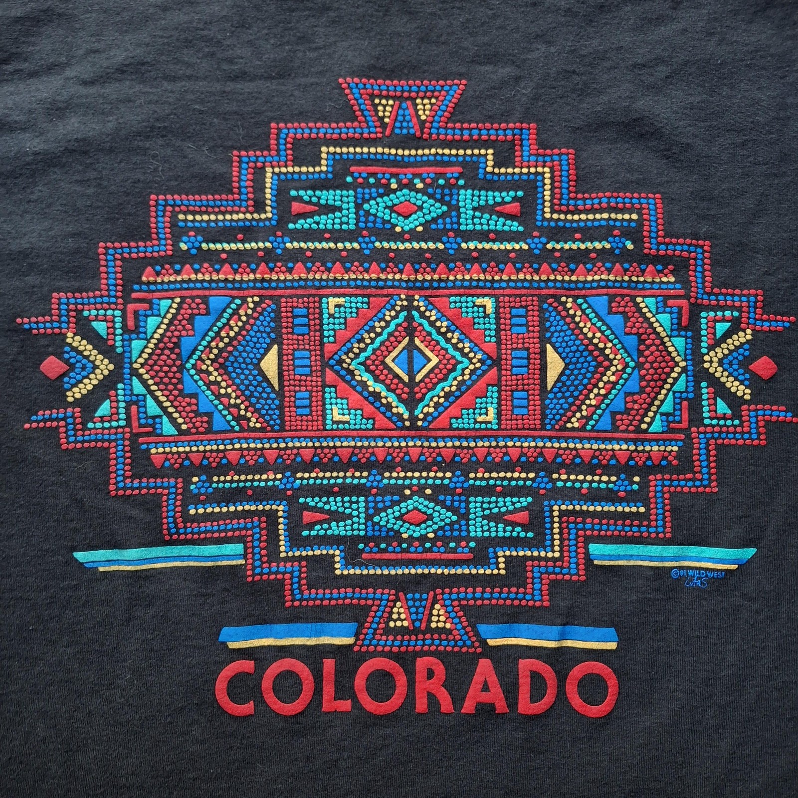 Vtg 90s Colorado Shirt Mens Medium Wild West Cats Aztec Graphic Tee 90s USA