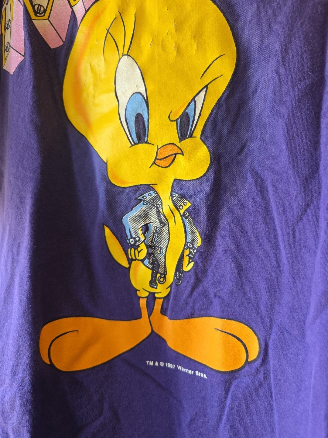 Vintage Tweety Bird Looney Tunes 1997 Graphic T Shirt BIKER 90s XL Purple