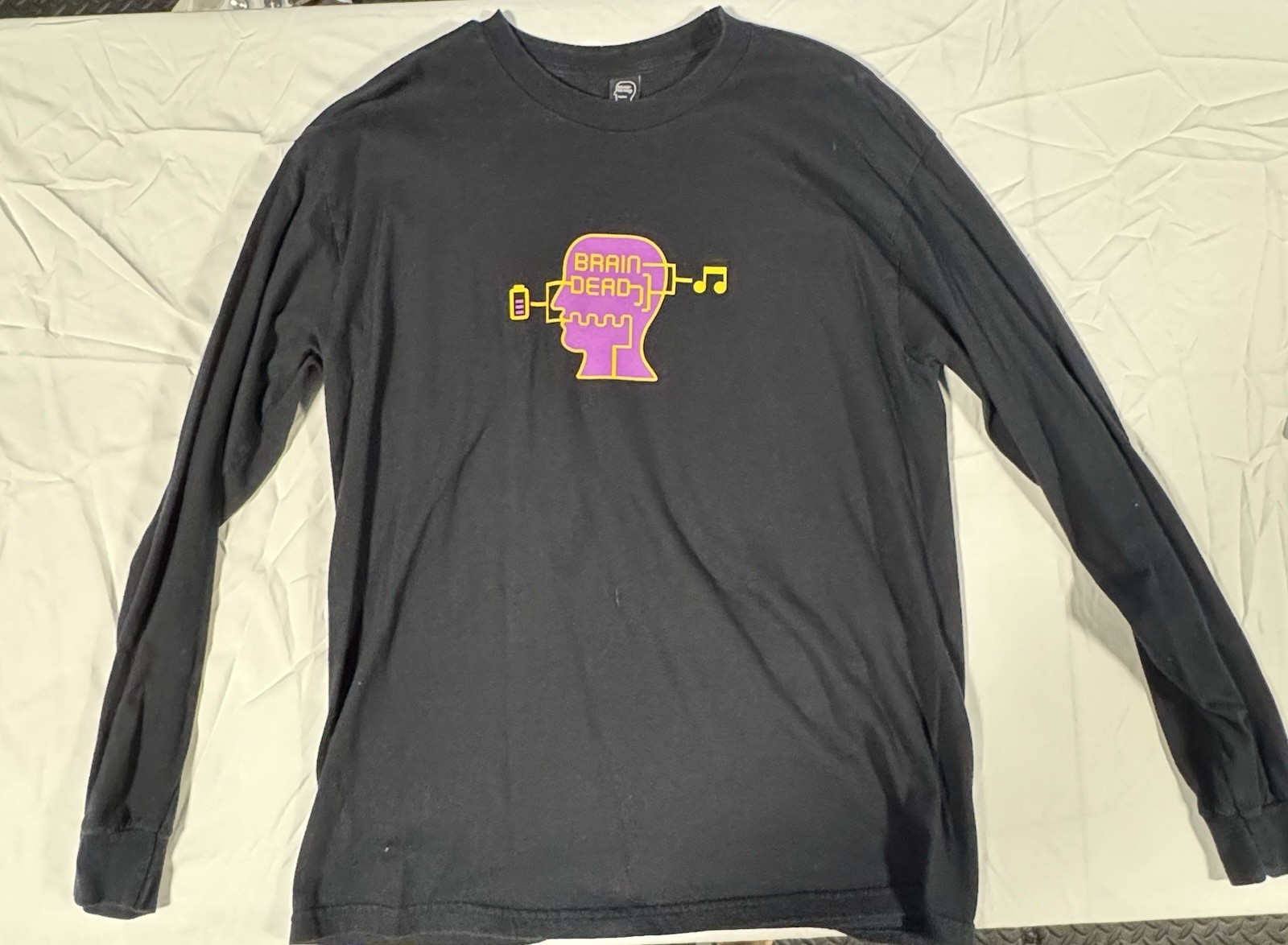 Brain Dead Men’s Black Long Sleeve Graphic Print Logo Crew Neck T-Shirt Size L