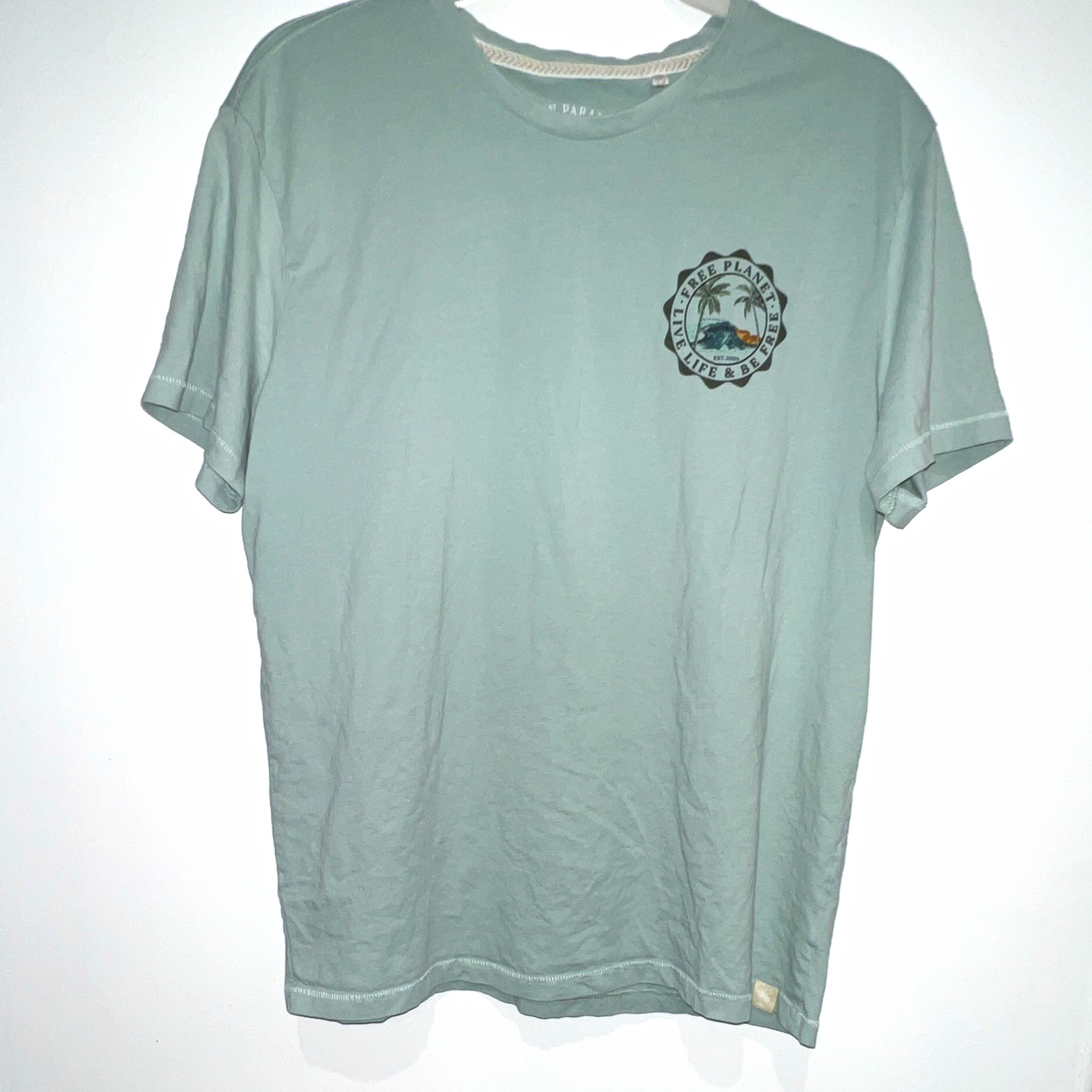 Free Planet Men&rsquo;s Green Graphic Print Crew Neck Short Sleeve T-Shirt XL