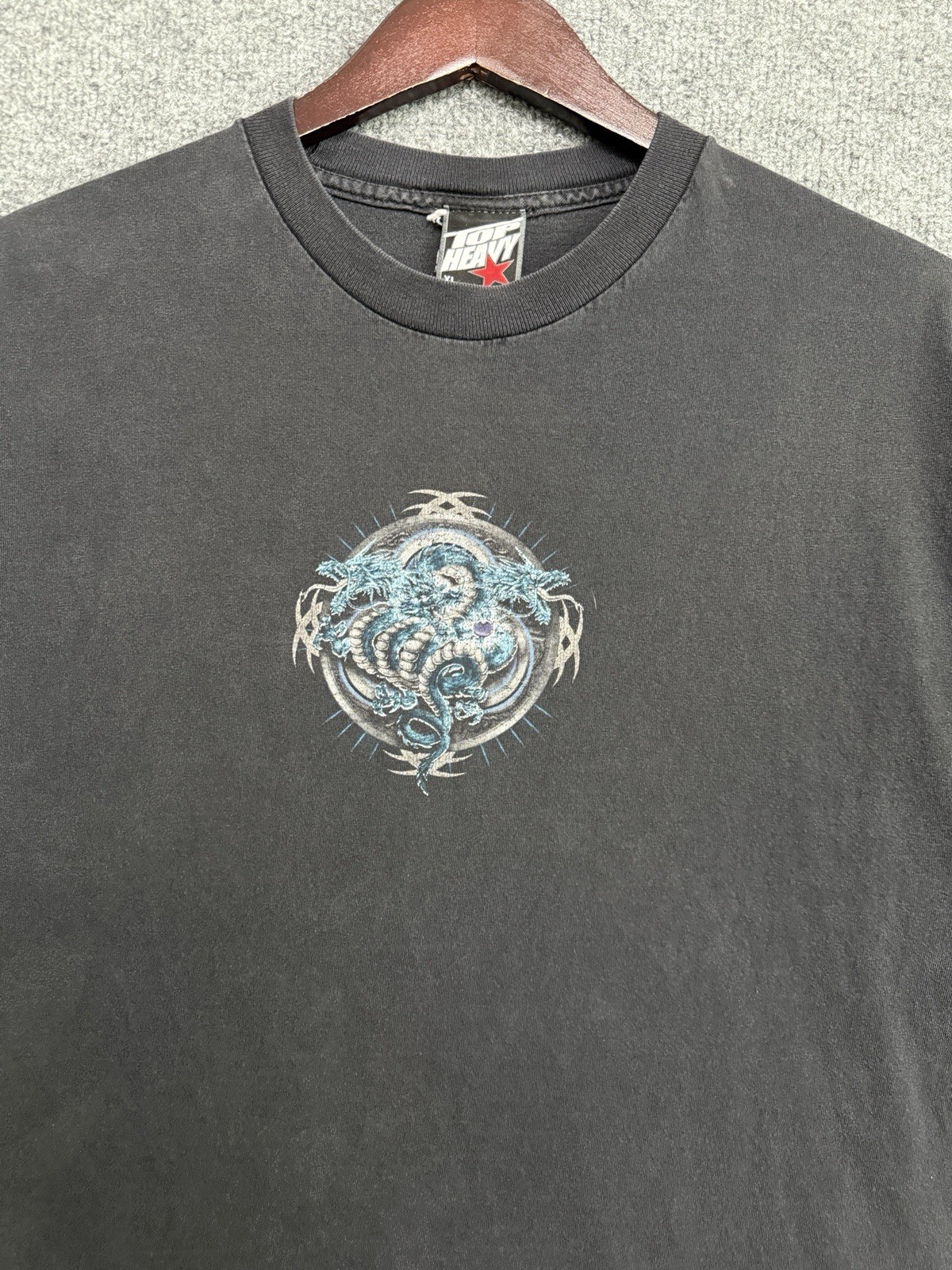 Vintage Top Heavy Dragon T Shirt Size XL Art Skater 90s Y2K Streetwear Black
