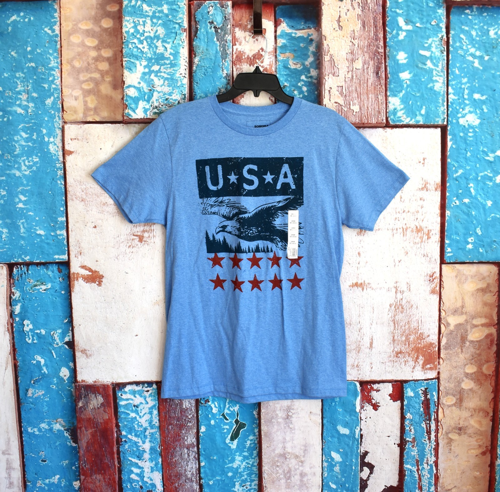 Men&rsquo;s Sonoma Elbow T-Shirt Short Sleeve Crew Neck MEDIUM Light Blue Heather NEW