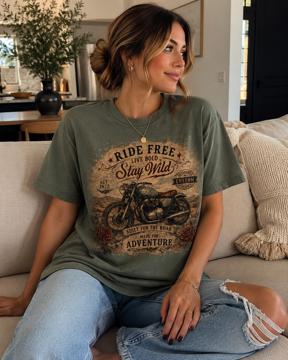 Ride Free Stay Wild motorcycle t-shirt | Adventure vintage graphic