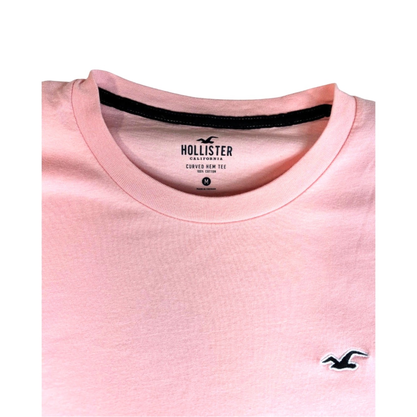 HOLLISTER MEN&rsquo;S PINK SCOLLOPED CURVED HEM CASUAL T SHIRT SIZE MEDIUM