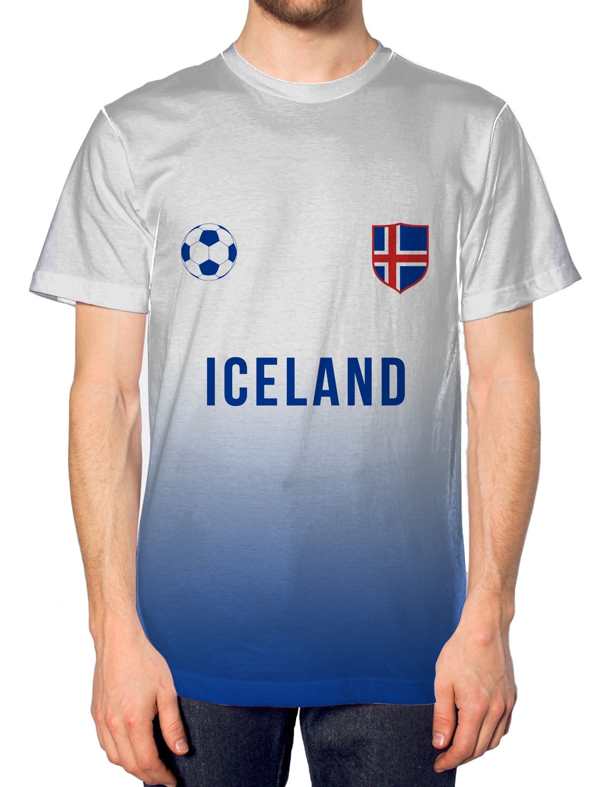 Iceland Football Nation Fade Tshirt Mens Shirt Jersey World Cup Home Euros Top