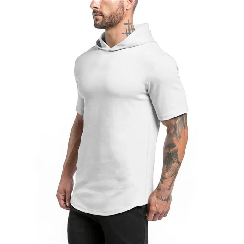 New Gym Fitness Bodybuilding Sport Hoodie Mens Slim Fit Solid Color Hooded T-Shi