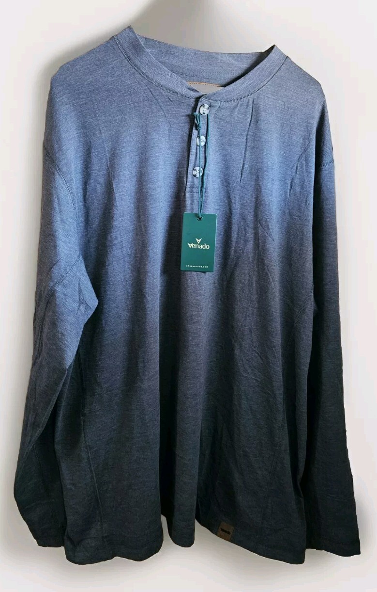 Venado Men&rsquo;s Long-Sleeve Henley Shirt Charcoal Gray w/ Flex Material Size XL NWT