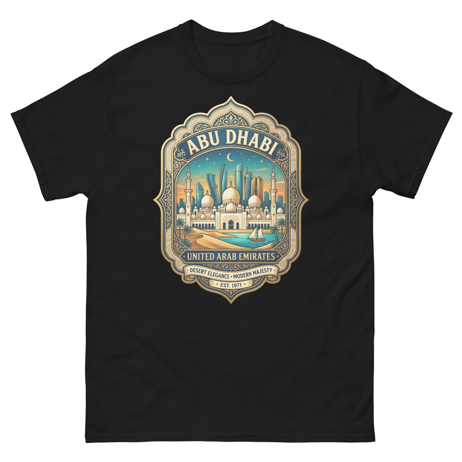 Abu Dhabi UAE Mosque Skyline Graphic T-Shirt Unisex Travel Tee