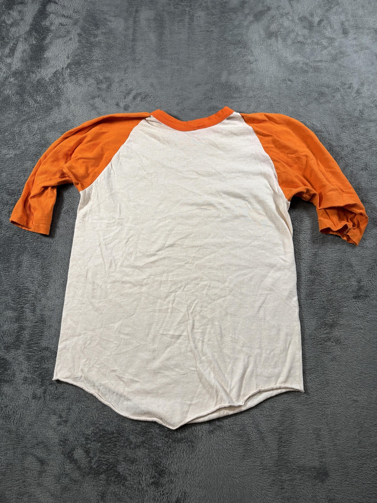 Vintage Russell Raglan Shirt Mens Large Orange White 3/4 Sleeve Jersey 70s USA
