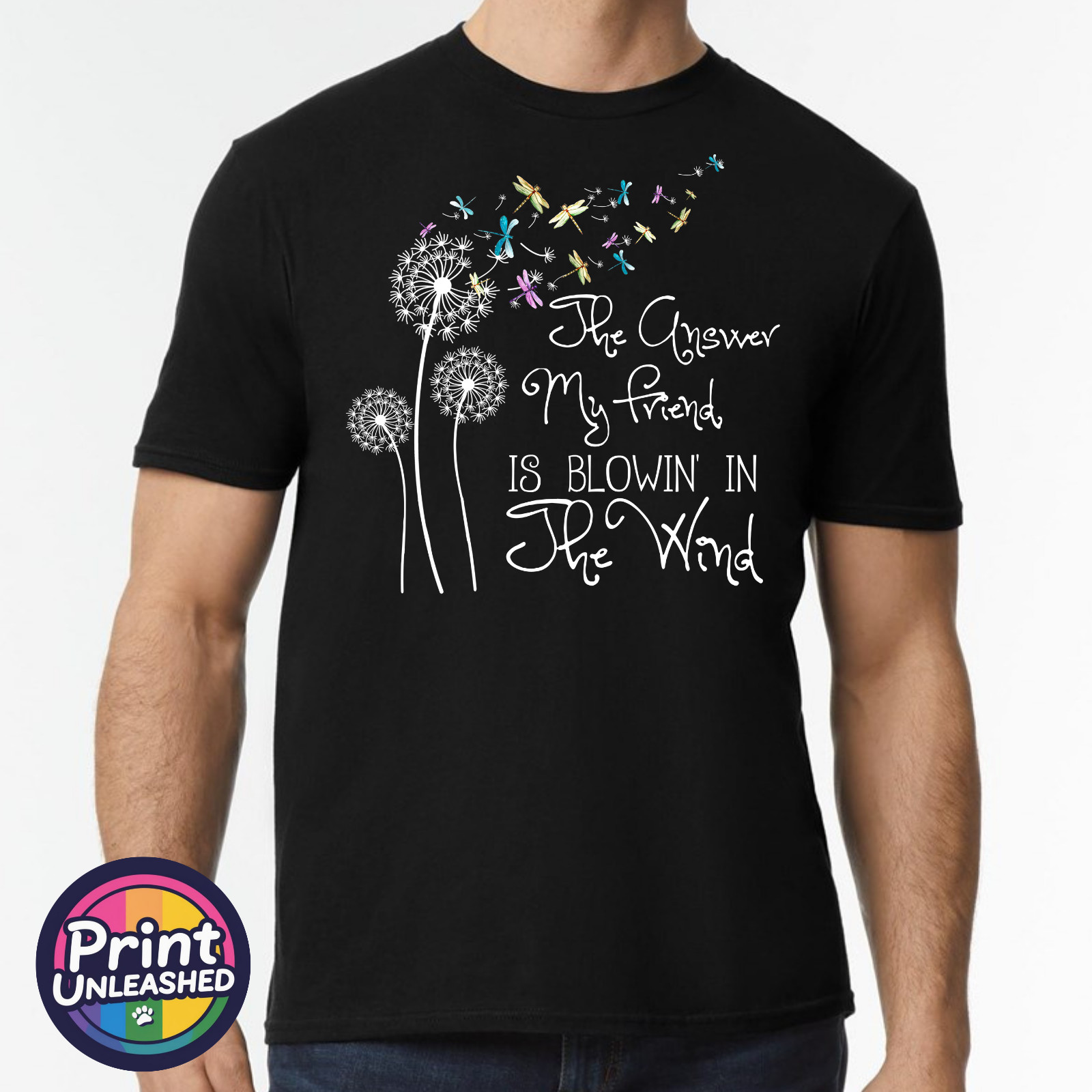 Bob Dylan Lyrics Printed T-Shirt Blowin In The Wind Dandelion Tee Music Peace