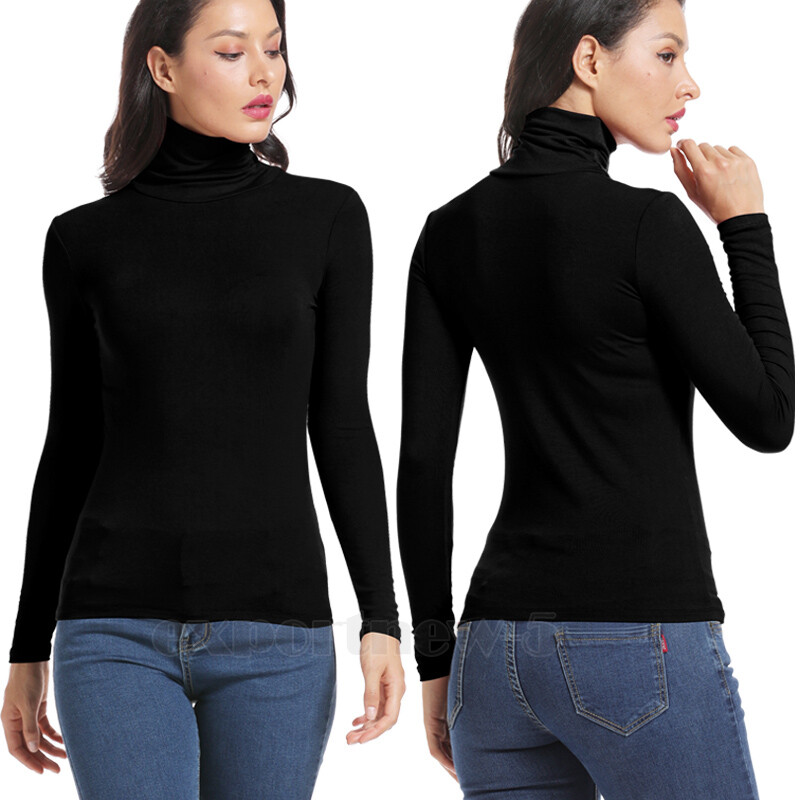 Womens Basic Lightweight Turtleneck Long Sleeve Pullover Solid Top High Neck US