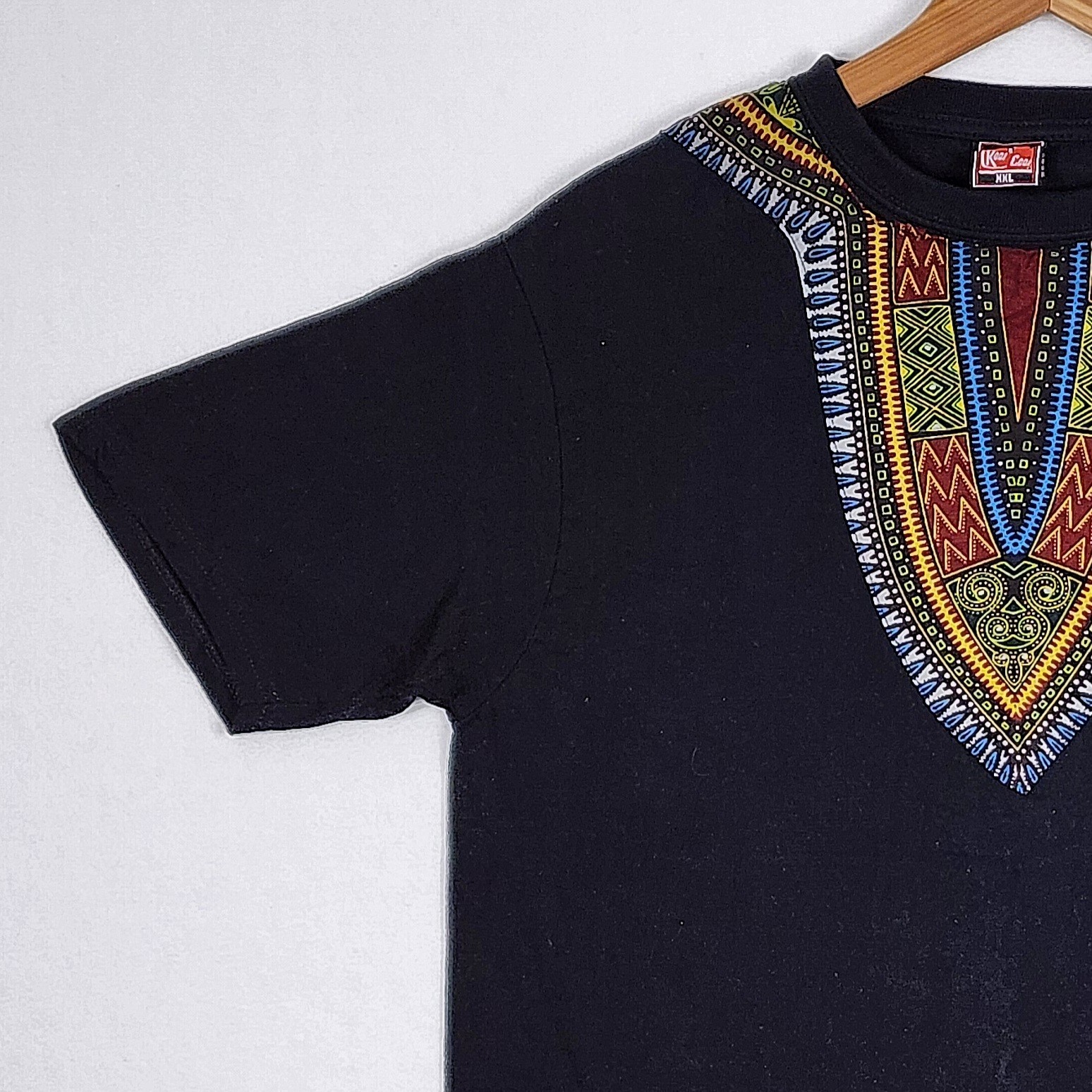 Vtg Kool Cool Black w/African Patterns Short Sleeve T-Shirt Hand Wash XXL