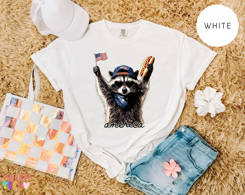 Comfort Colors Feral Raccoon Shirt, Patriotic USA Tee