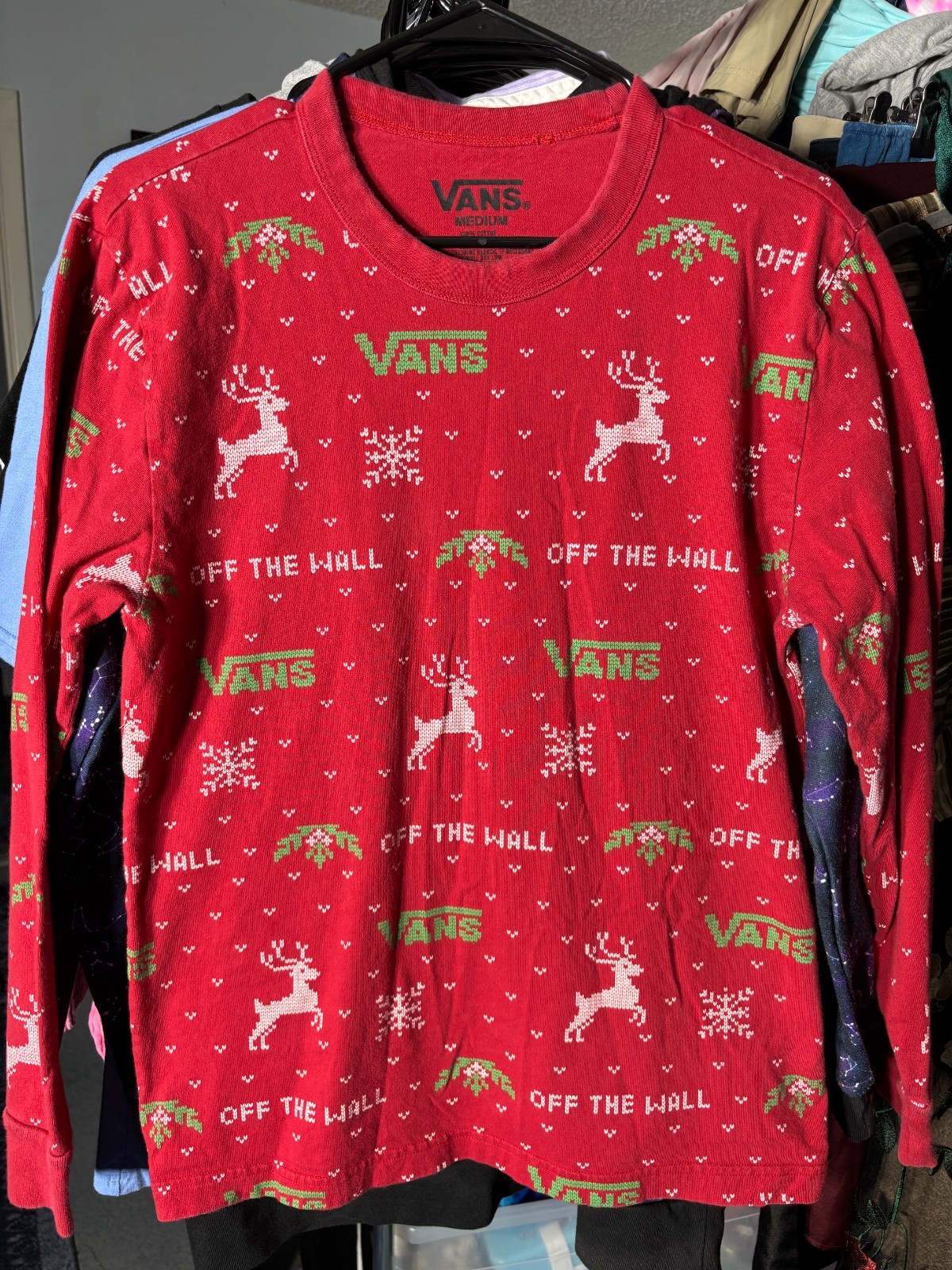 VANS Off the Wall Holiday 100% Cotton All-Over Print Long-Sleeve T-Shirt SZ Med