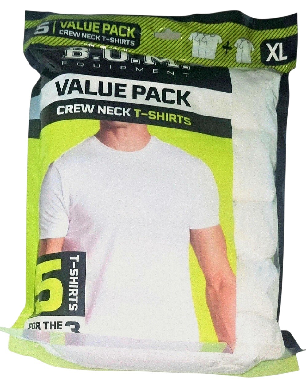 BUM 5x Value Pack Men&rsquo;s T-shirts, Cotton, White, Size XL