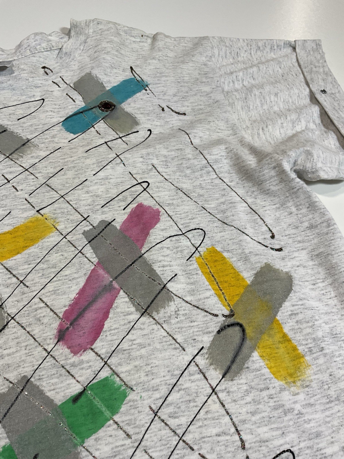 Vintage Hand Painted Glitter T Shirt Sz XL Abstract Custom Art To Wear 90s