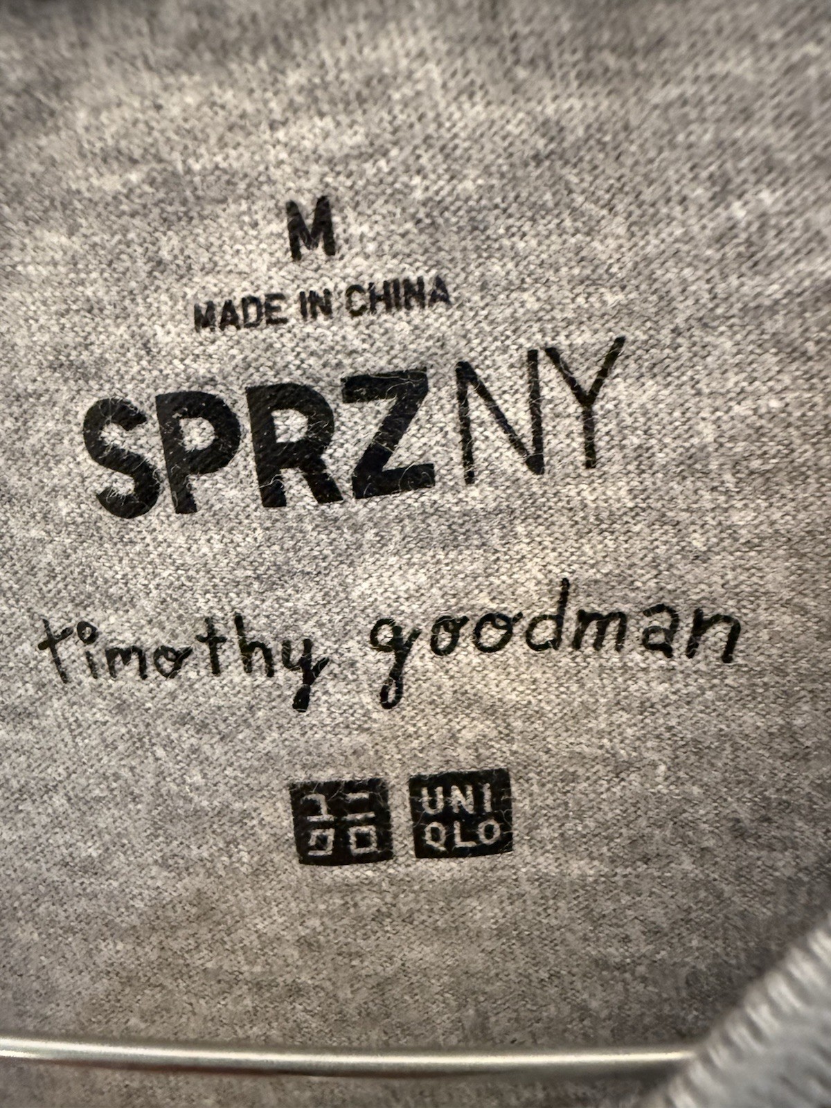 UNIQLO SPRZ NY Timothy Goodman Medium Grey Cotton w/ B&W Print Pocket Tee